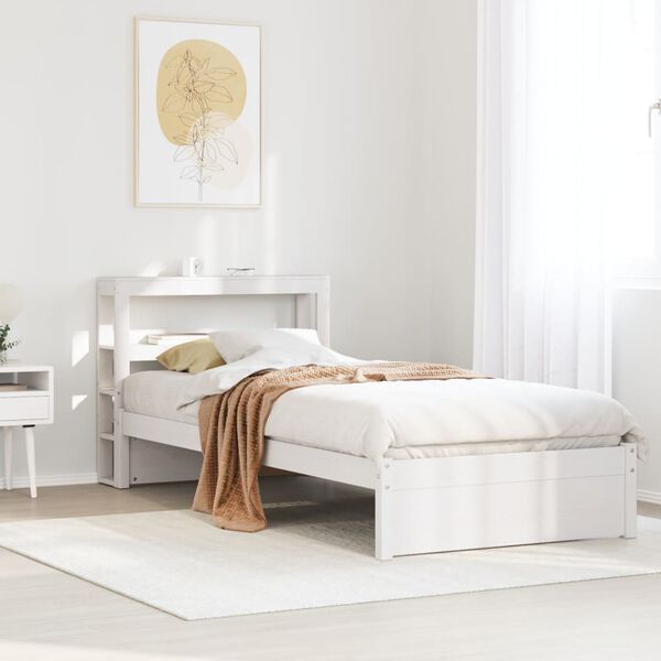 vidaXL Bed Frame with Headboard without Mattress White 100x200 cm