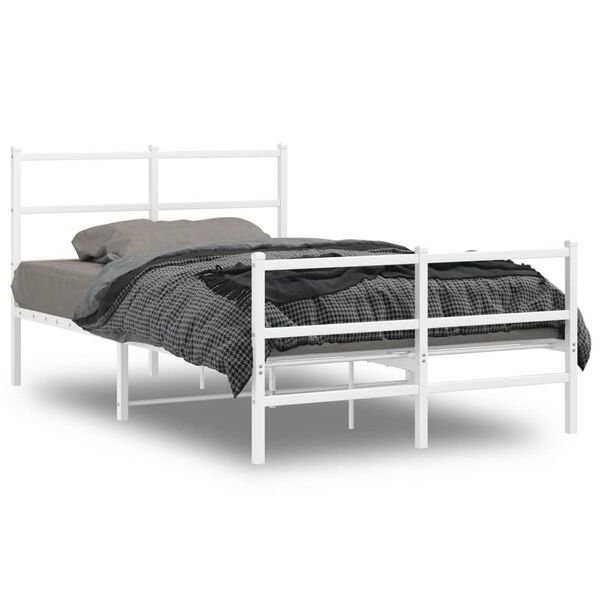 vidaXL Metal Bed Frame without Mattress with Footboard White 120x190cm