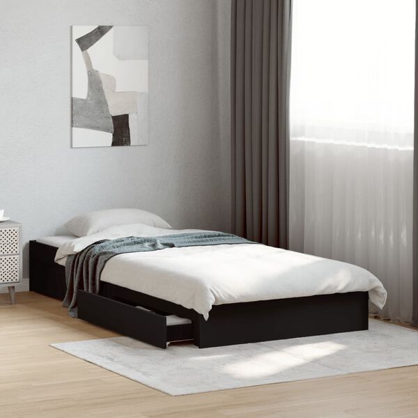 vidaXL Bed Frame with Drawers without Mattress Black 90x190 cm Single