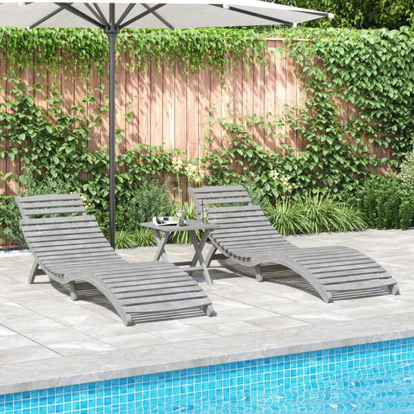 vidaXL Sun Loungers 2 pcs Grey 184x55x64 cm Solid Wood Acacia