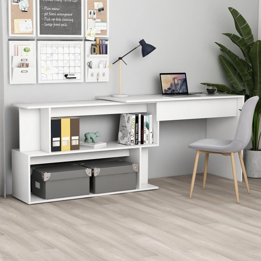 White wooden top corner desk