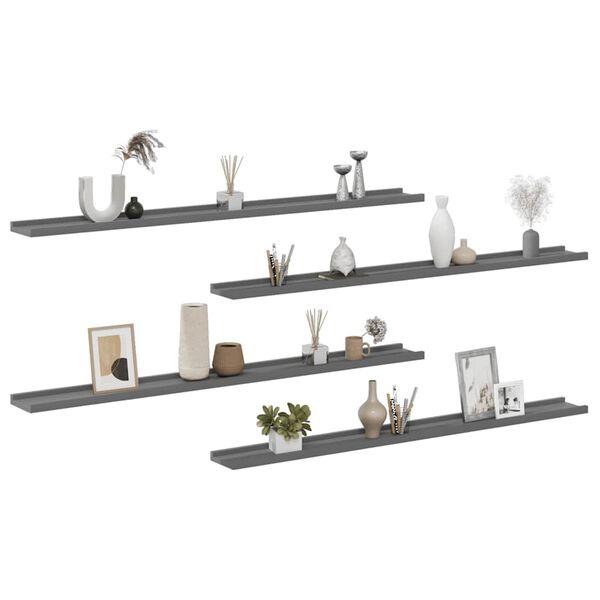 vidaXL Wall Shelves 4 pcs Grey 115x9x3 cm