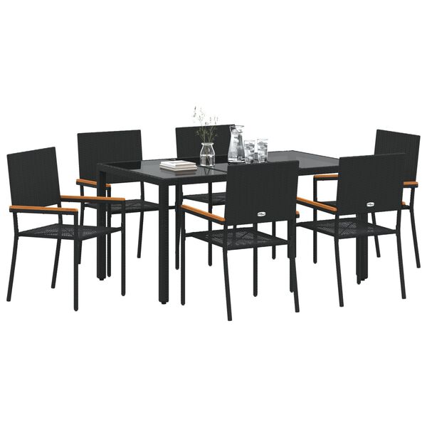 vidaXL Garden Dining Set 7 pcs Black Poly Rattan