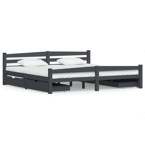 vidaXL Bed Frame without Mattress Dark Grey Solid Pinewood 200x200 cm (322095+2x321990)