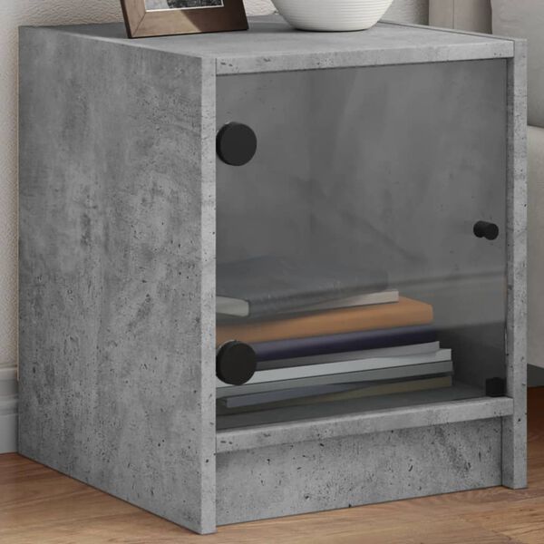 vidaXL Bedside Cabinets with Glass Doors 2 pcs Concrete Grey 35x37x42 cm