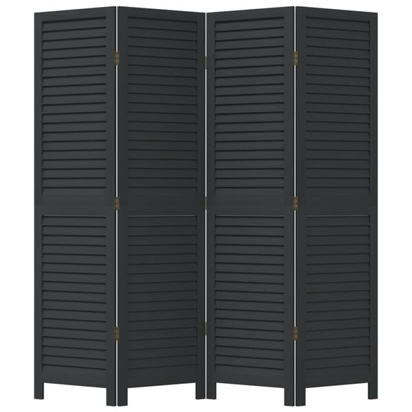 vidaXL Room Divider 4 Panels Black Solid Wood Paulownia