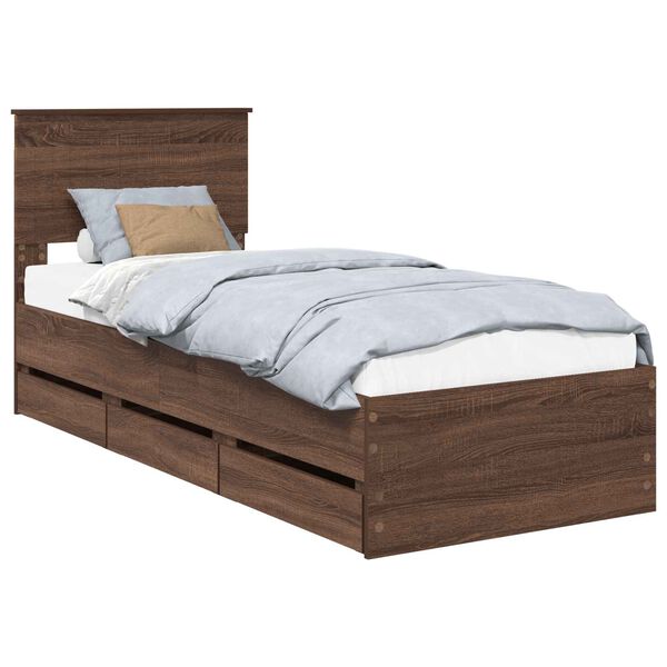 vidaXL Bed Frame with Drawer Brown Oak 75 x 190 cm Engineer Wood