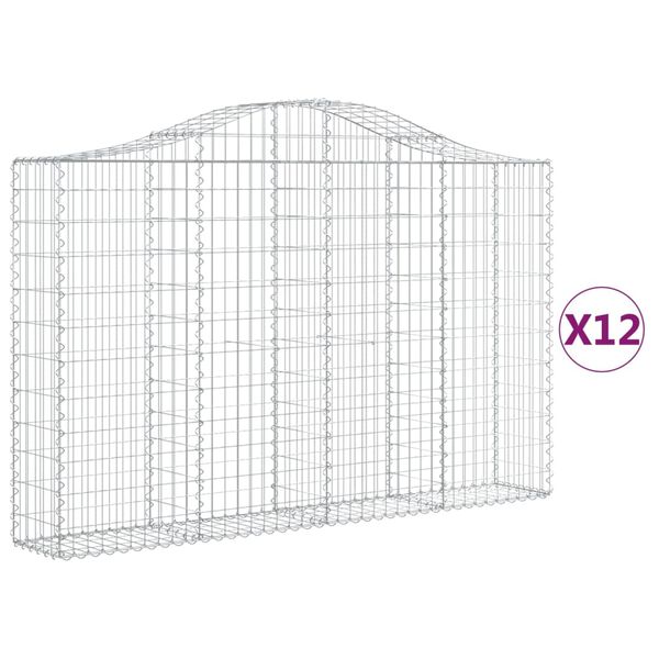 vidaXL Arched Gabion Baskets 12 pcs 200x30x120/140 cm Galvanised Iron