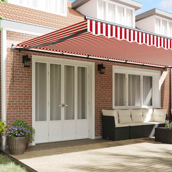 vidaXL Retractable Awning Manual Red and White 600 x 300 cm