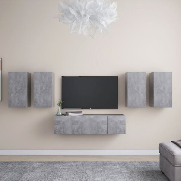 vidaXL 6 Piece TV Cabinet Set Concrete Grey Engineered Wood