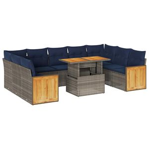 vidaXL 10 Piece Garden Sofa Set with Cushions Grey Poly Rattan Acacia