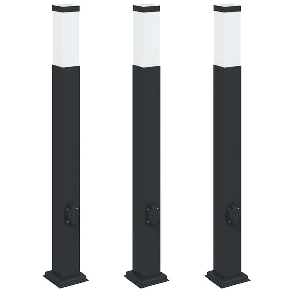 vidaXL Bollard Lights with Outlet 3 pcs 80 cm Black IP44