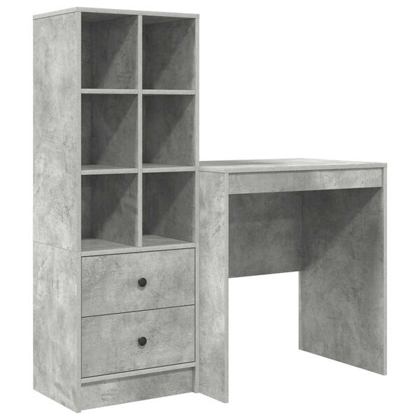 vidaXL Desk with Drawer 2 pcs Concrete Grey