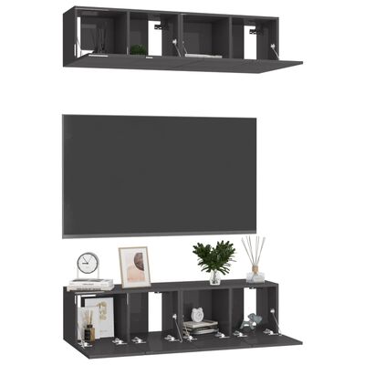 vidaXL TV Cabinets 4 pcs High Gloss Grey 60x30x30 cm Engineered Wood
