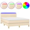 vidaXL Box Spring Bed with Mattress&LED Cream 140x200cm Fabric