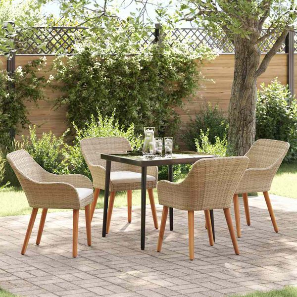 vidaXL Garden Dining Set with Cushion 5 pcs Beige Poly Rattan