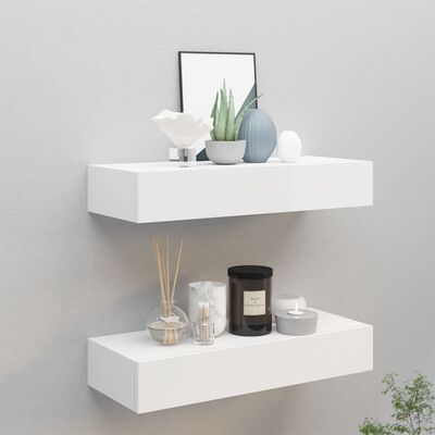 vidaXL Wall-mounted Drawer Shelves 2 pcs White 60x23.5x10cm MDF