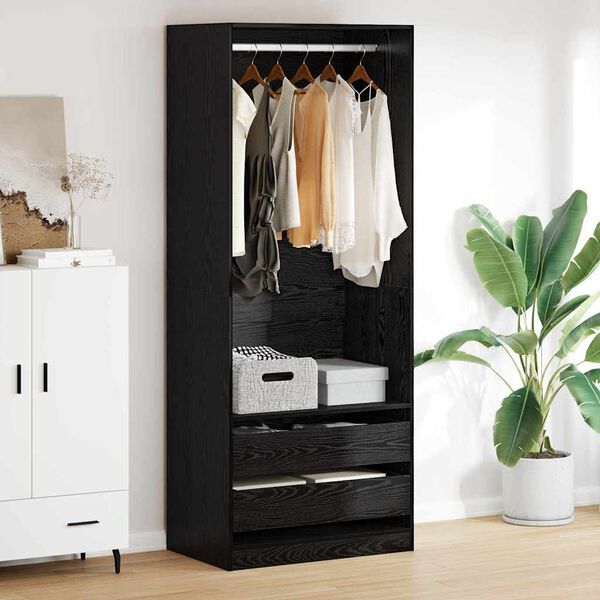 vidaXL Wardrobe with Drawer Black Oak 80 x 50 x 200 cm Engineered Wood