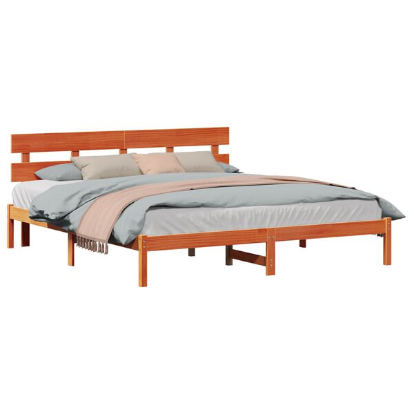 vidaXL Bed Frame with Headboard Brown 180 x 200 cm Solid Pine wood
