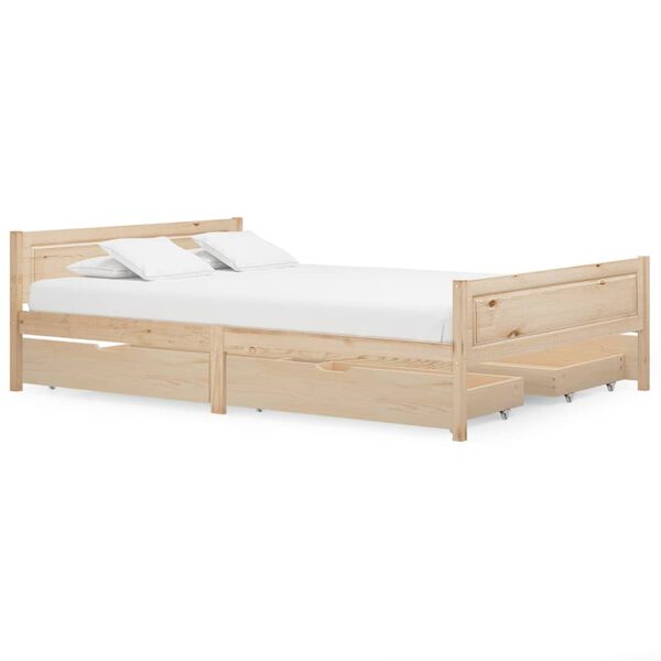 vidaXL Bed Frame without Mattress with 4 Drawers Solid Wood 160x200 cm