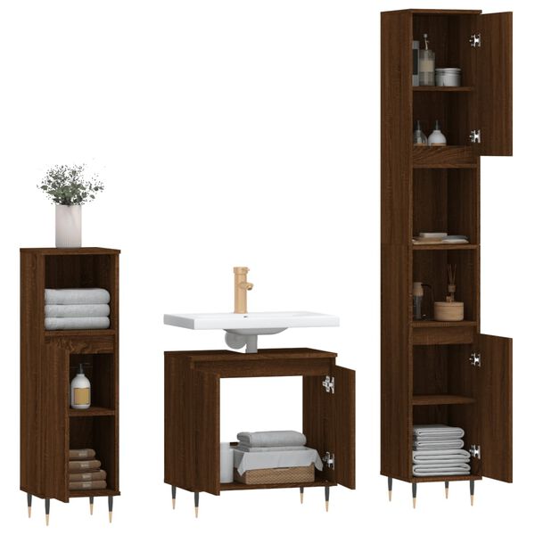 vidaXL 3 Piece Bathroom Cabinet Set Brown Oak Engineered Wood