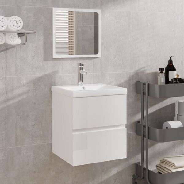 vidaXL Bathroom Sink Cabinet with Basin and Mirror High Gloss White