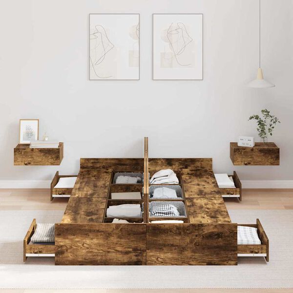 vidaXL Storage Bed Frame Smoked Oak 120 x 190 cm Engineered Wood