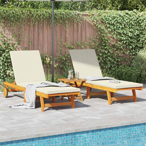vidaXL Sun Lounger Reclining 2-person 3 pcs Brown Solid Acacia Wood