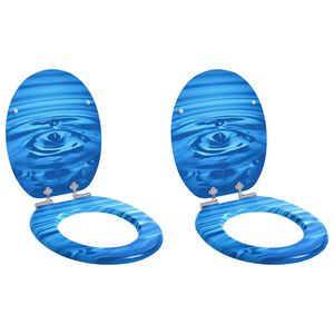 vidaXL Soft-Close Toilet Seat 2 pcs Blue Drop 44 x 38 cm MDF board