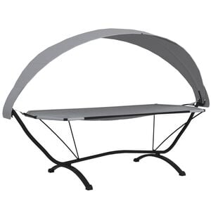 vidaXL Outdoor Lounge Bed with Canopy Grey Steel and Oxford Fabric