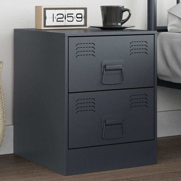 vidaXL Bedside Cabinet Anthracite 34.5x39x44 cm Steel