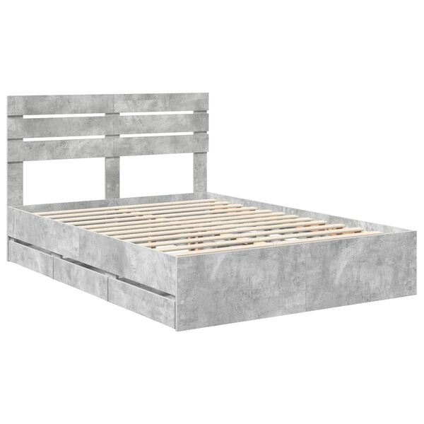 vidaXL Bed Frame with Drawer Concrete Grey 160 x 200 cm Engineer Wood