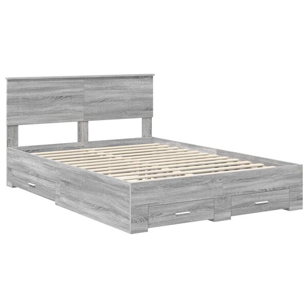 vidaXL Bed Frame with Drawer Grey Sonoma 140 x 200 cm Engineered Wood