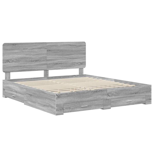 vidaXL Bed Frame with Drawer Grey Sonoma 200 x 200 cm Engineered Wood