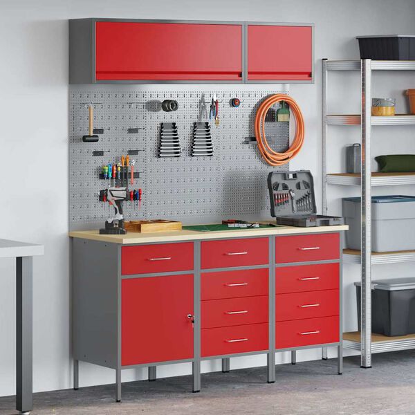 vidaXL Work Cabinet Set with Drawer with Storage Manual 8 pcs Red