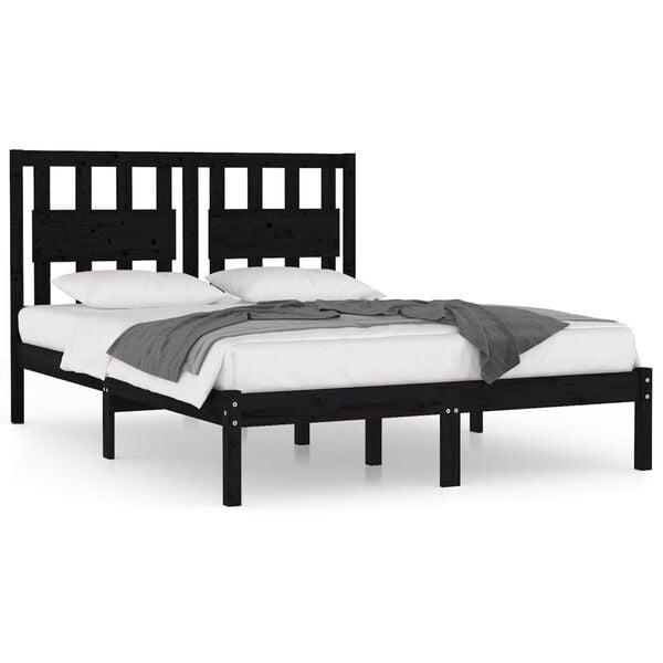 vidaXL Bed Frame without Mattress Black Solid Wood 200x200 cm (810041+818594)