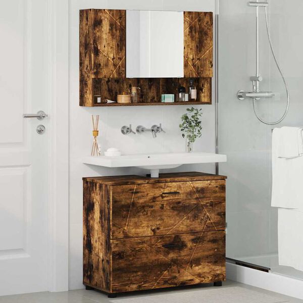 vidaXL Bathroom Furniture Set with Drawer with Shelf 2 pcs Smoked Oak