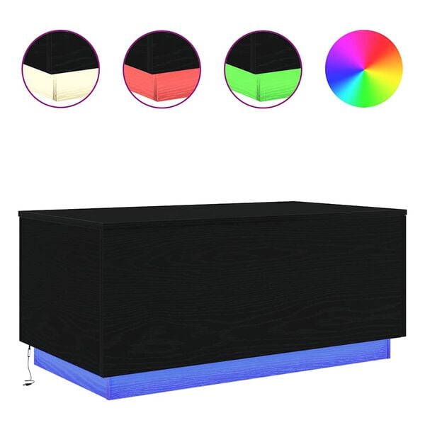 vidaXL Coffee Table with LED Lights Black Oak 90x50x40 cm