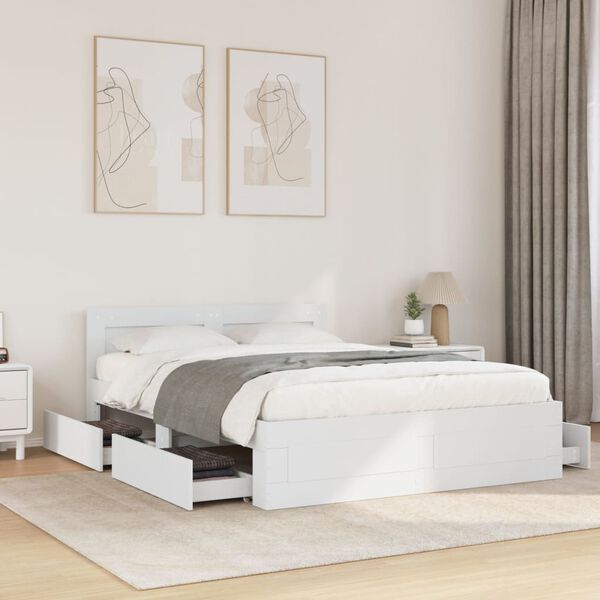 vidaXL Bed Frame with Headboard without Mattress White 135x190 cm Double