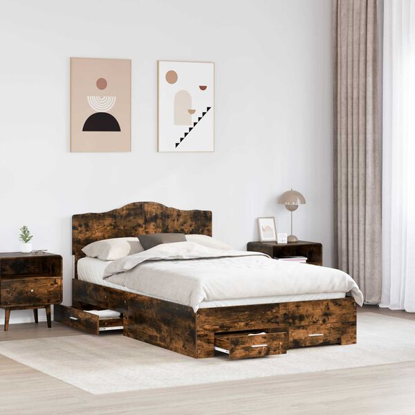 vidaXL Bed Frame with Drawer Smoked Oak 120 x 190 cm Engineered Wood