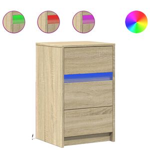 vidaXL Bedside Cabinet with LED Lights Sonoma Oak Engineered Wood