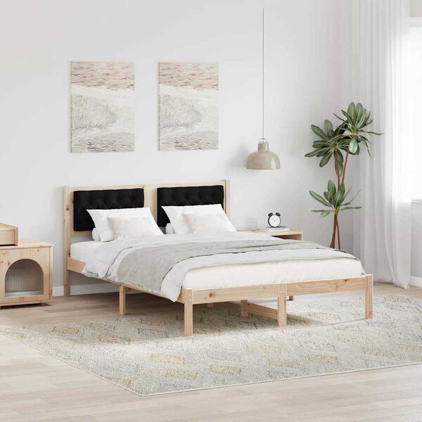 vidaXL Bed Frame with Headboard Black 140 x 190 cm Solid Pine Wood