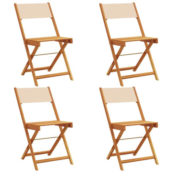 vidaXL Folding Garden Chairs 4 pcs Beige Fabric and Solid Wood