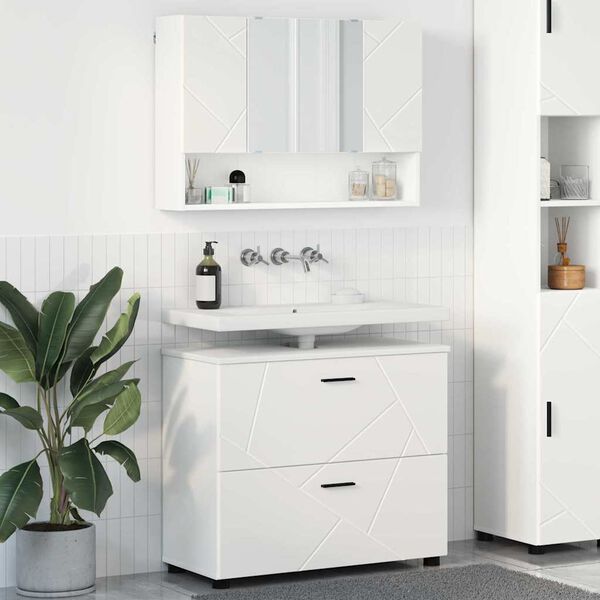 vidaXL Bathroom Furniture Set 2 pcs White Engineered Wood and Metal