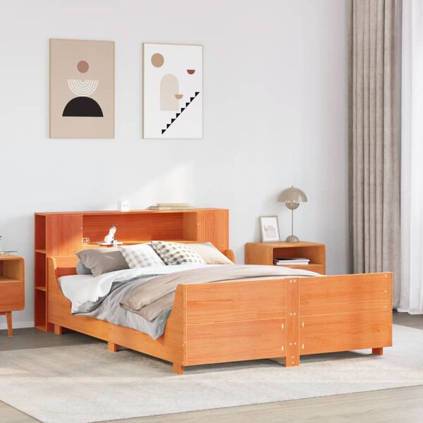vidaXL Bed Frame without Mattress Wax Brown 140x190 cm Solid Wood Pine