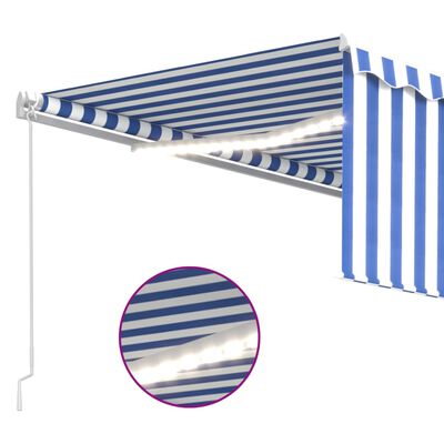 vidaXL Manual Retractable Awning with Blind&LED 4x3m Blue&White