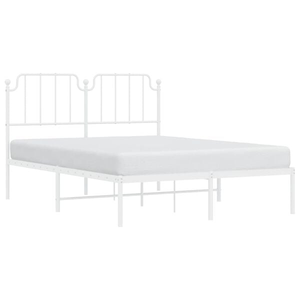 vidaXL Metal Bed Frame without Mattress with Headboard White 140x190cm