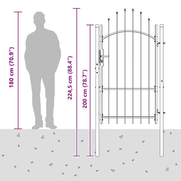 vidaXL Garden Gate with Lock Grey 175 x 100 cm Steel