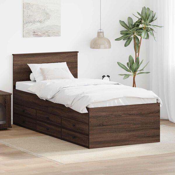 vidaXL Daybed Manual Brown Oak and Black 90 x 200 cm Engineered Wood