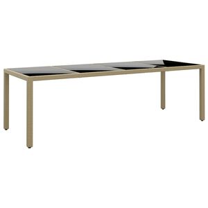 vidaXL Garden Table with Glass Top Beige Poly Rattan